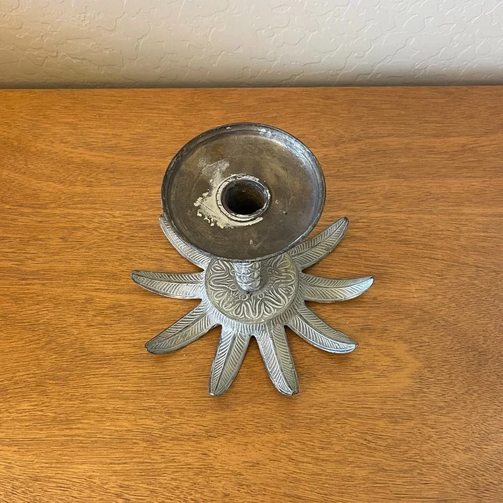 Candle Holder Metal Palm Tree Leaf Pillar Stand